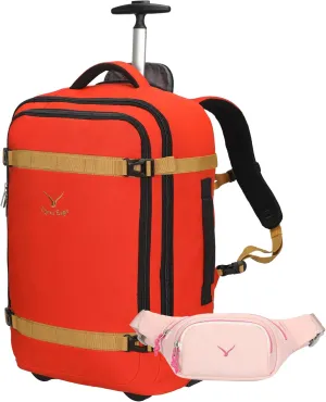 Hynes Eagle Rolling Backpack 42L Backpack with Wheels Airline Approved Carry on Luggage Laptop Travel Suitcase Bag for Women Men Orange with Waist Pack Pink