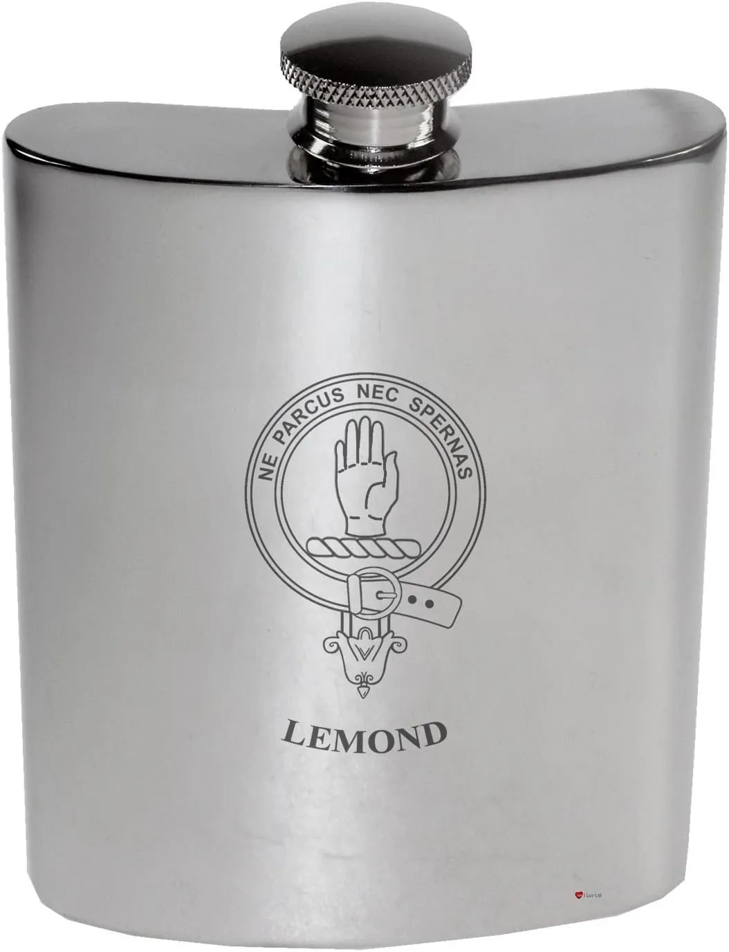 I LUV LTD Lemond Family Crest 6oz Polished Pewter Kidney Flask