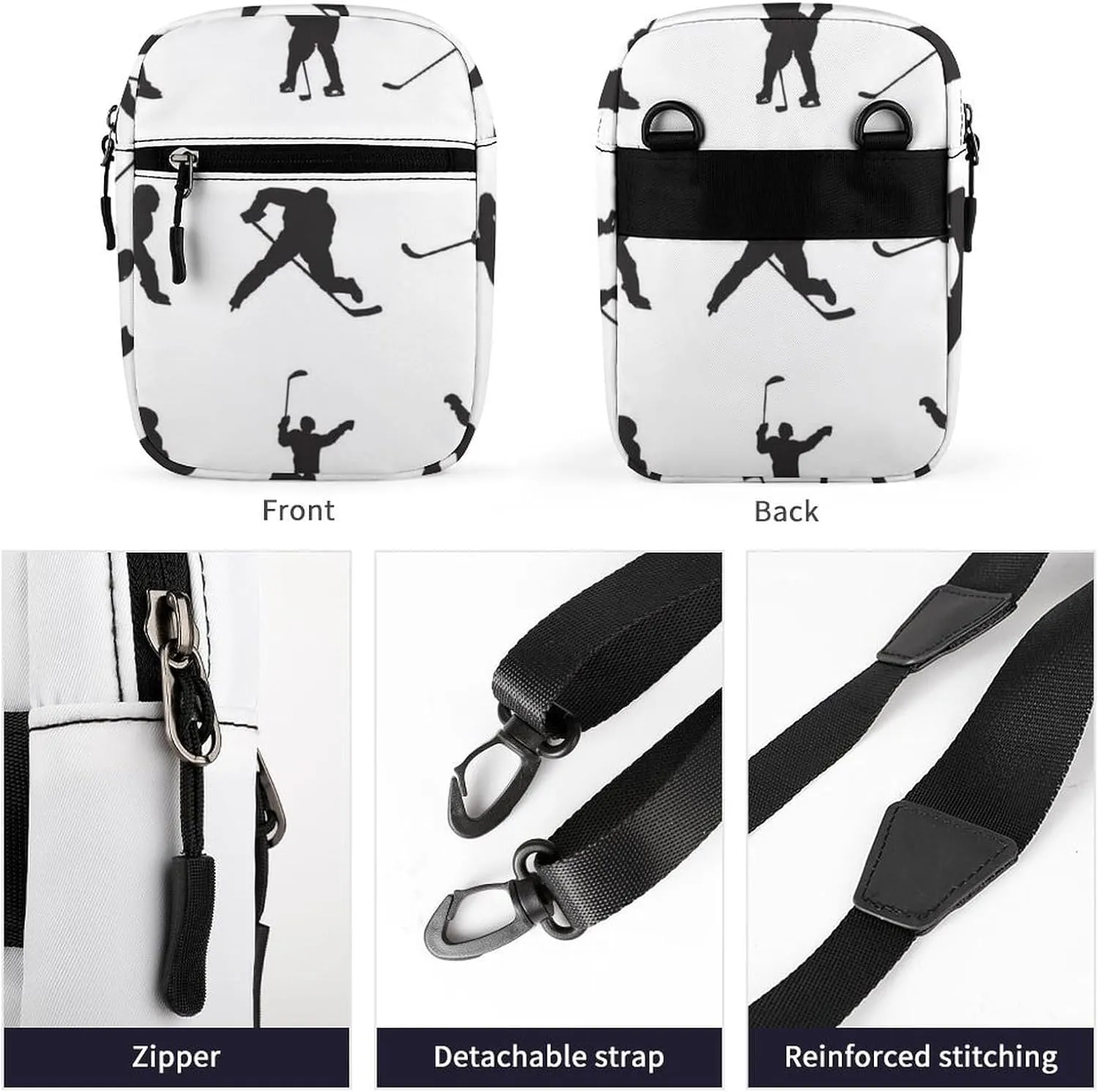 Ice Hockey Player Doing Different Actions Adjustable Fanny Waist Pack Pouch, Waterproof Crossbody Runners Bag Wallet for Gym Hiking Fitness Women Men 6.1 x 2.2 x 7.9 inch