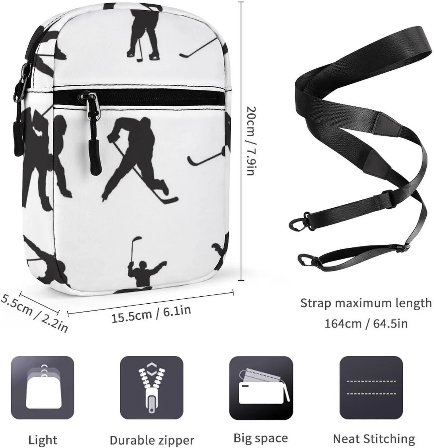Ice Hockey Player Doing Different Actions Adjustable Fanny Waist Pack Pouch, Waterproof Crossbody Runners Bag Wallet for Gym Hiking Fitness Women Men 6.1 x 2.2 x 7.9 inch