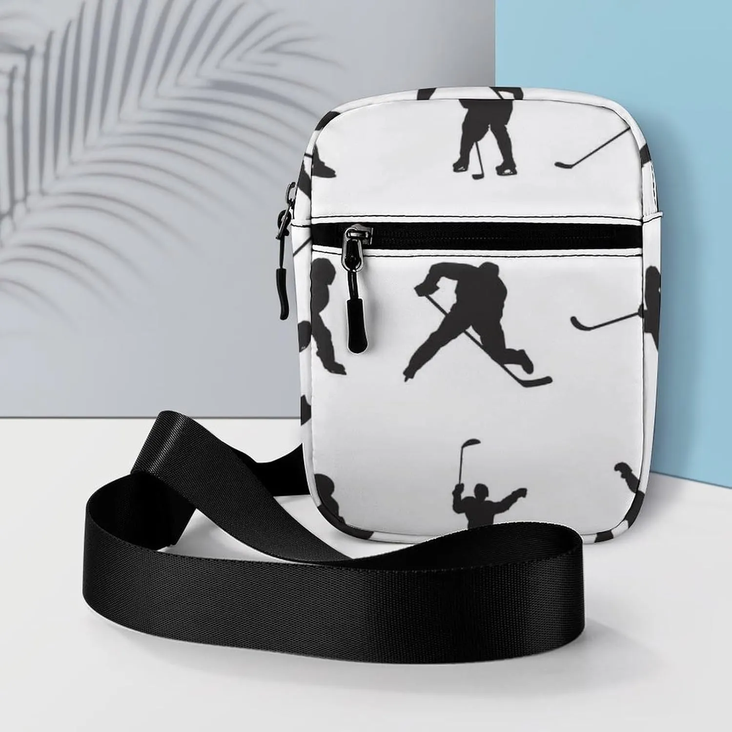 Ice Hockey Player Doing Different Actions Adjustable Fanny Waist Pack Pouch, Waterproof Crossbody Runners Bag Wallet for Gym Hiking Fitness Women Men 6.1 x 2.2 x 7.9 inch