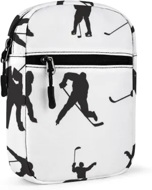 Ice Hockey Player Doing Different Actions Adjustable Fanny Waist Pack Pouch, Waterproof Crossbody Runners Bag Wallet for Gym Hiking Fitness Women Men 6.1 x 2.2 x 7.9 inch