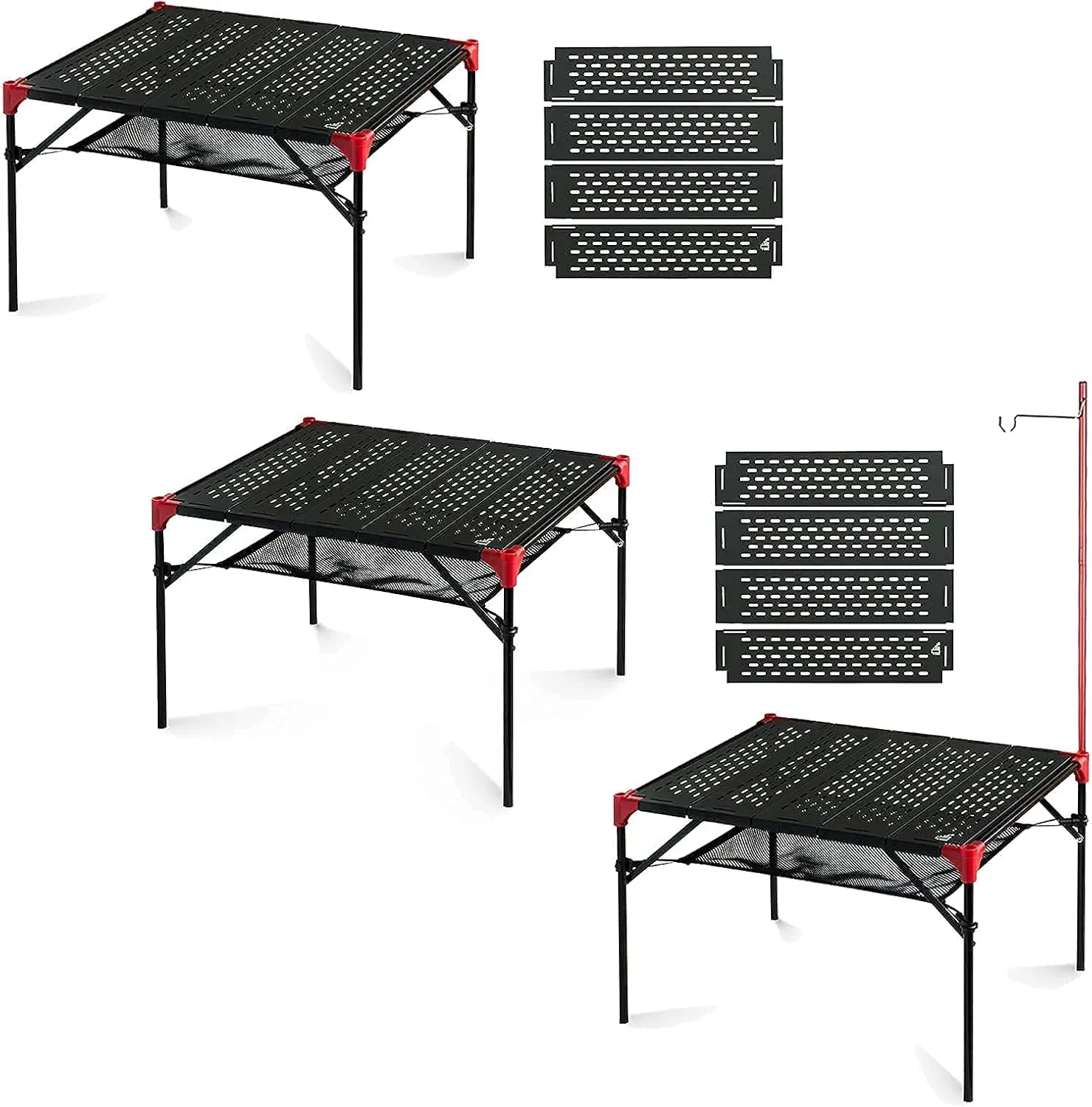iClimb 3 Extendable Folding Table L and 2 Pack Connecting Plates and 1 Lantern Hanger Bundle, Ultralight Compact for Many People Camping Backpacking Beach Concert BBQ Party