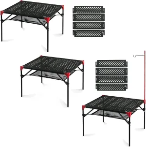iClimb 3 Extendable Folding Table L and 2 Pack Connecting Plates and 1 Lantern Hanger Bundle, Ultralight Compact for Many People Camping Backpacking Beach Concert BBQ Party