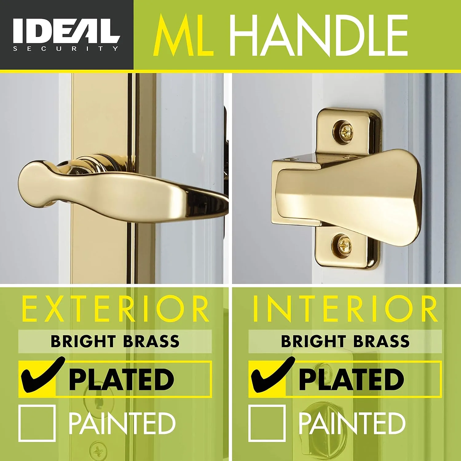 Ideal Security 1216 Surface Mount Storm Door Handle with Lock and Key for 1 – 1 ½ inches Thick Doors (Bright Brass, 4-Posts)