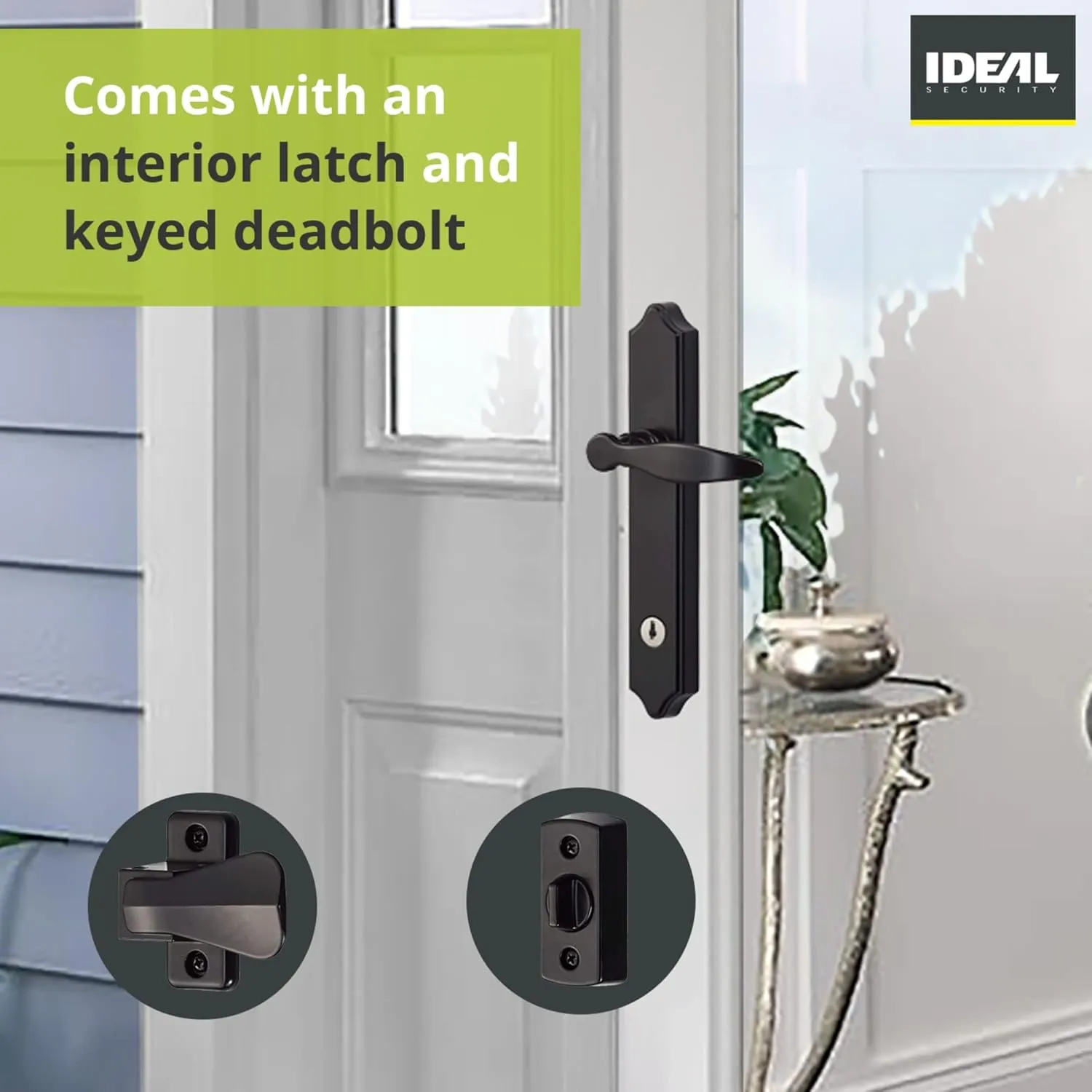 Ideal Security 1216 Surface Mount Storm Door Handle with Lock and Key for 1 – 1 ½ inches Thick Doors (Bright Brass, 4-Posts)