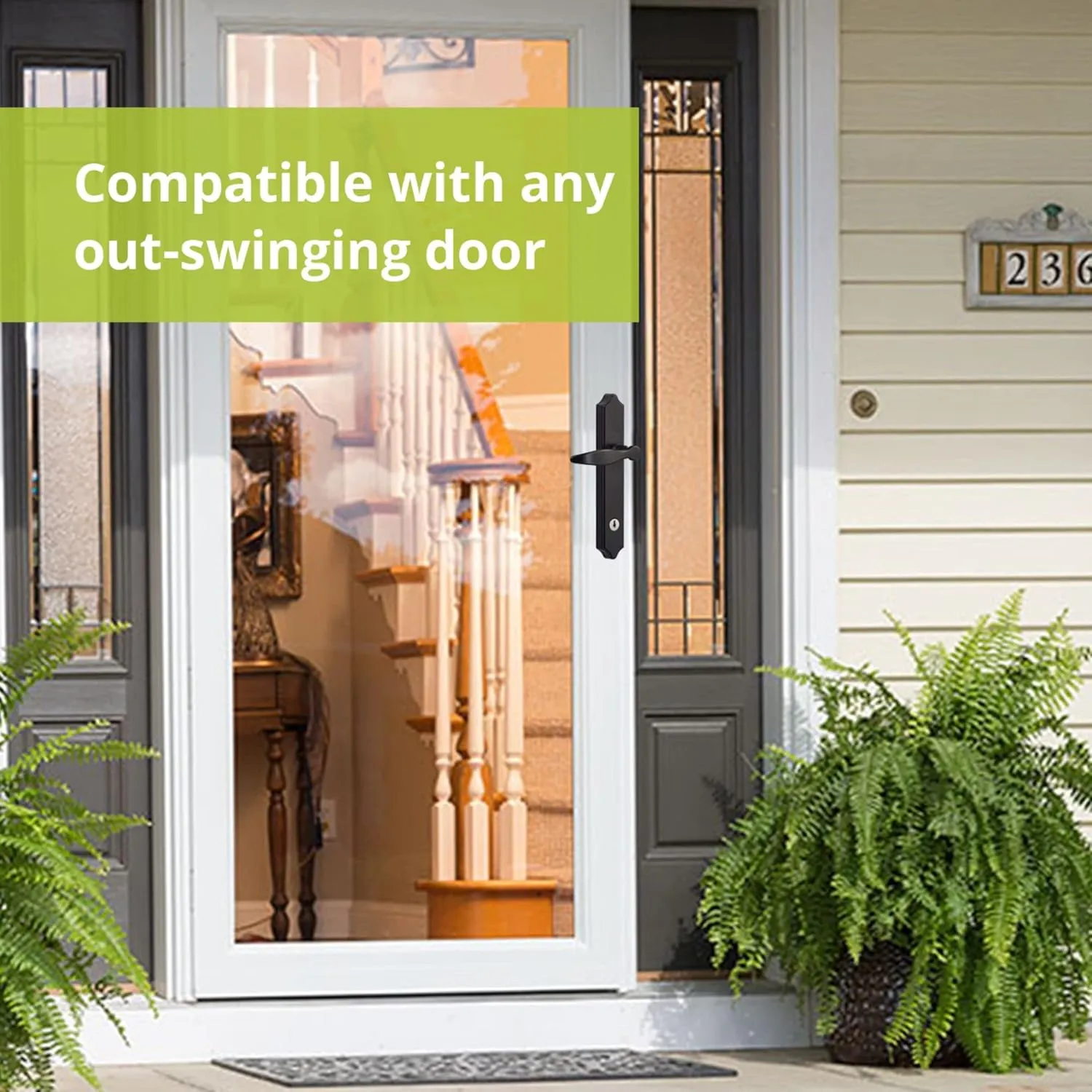 Ideal Security 1216 Surface Mount Storm Door Handle with Lock and Key for 1 – 1 ½ inches Thick Doors (Bright Brass, 4-Posts)