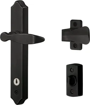 Ideal Security 1216 Surface Mount Storm Door Handle with Lock and Key for 1 – 1 ½ inches Thick Doors (Matte Black, 4-Posts)