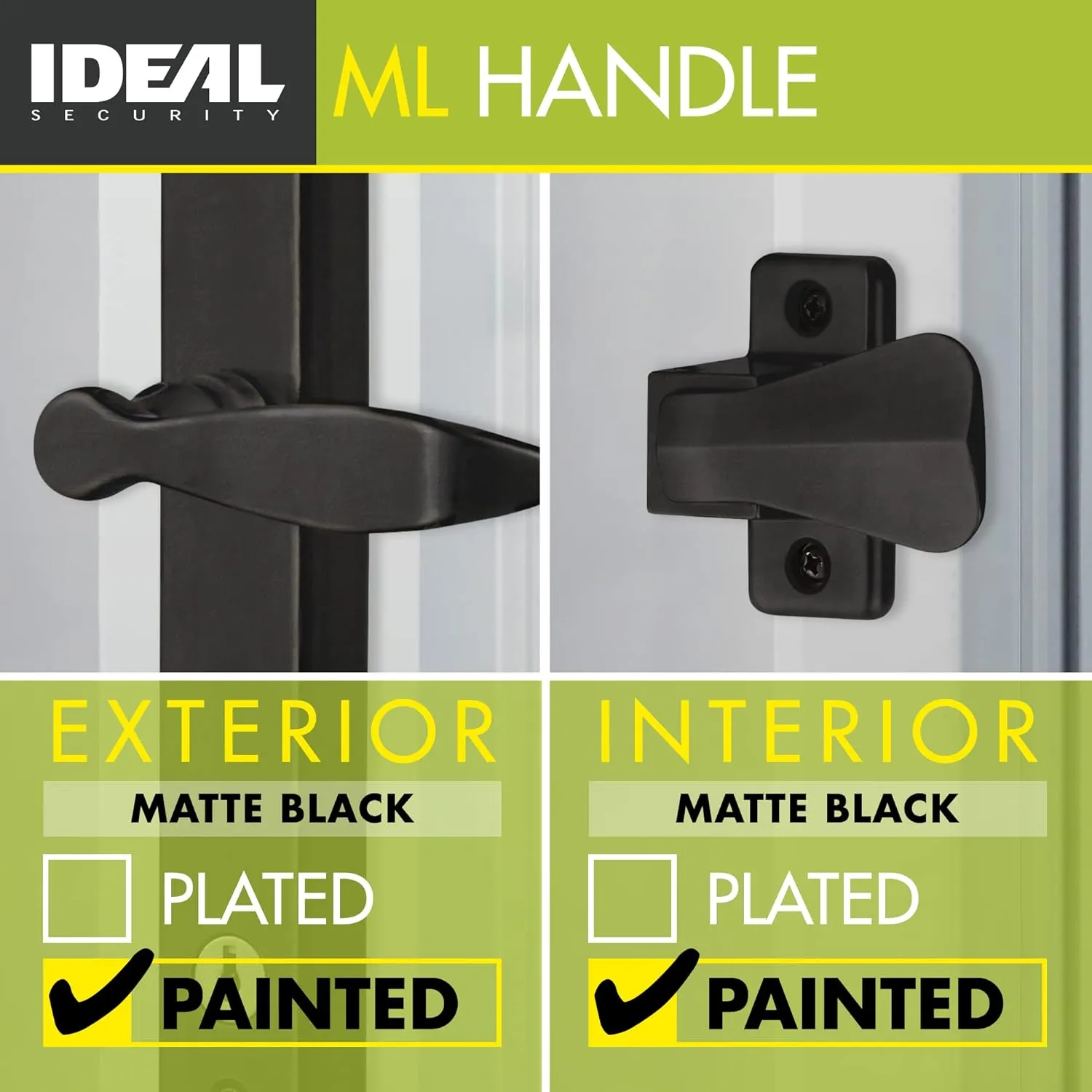 Ideal Security 1216 Surface Mount Storm Door Handle with Lock and Key for 1 – 1 ½ inches Thick Doors (Matte Black, 4-Posts)