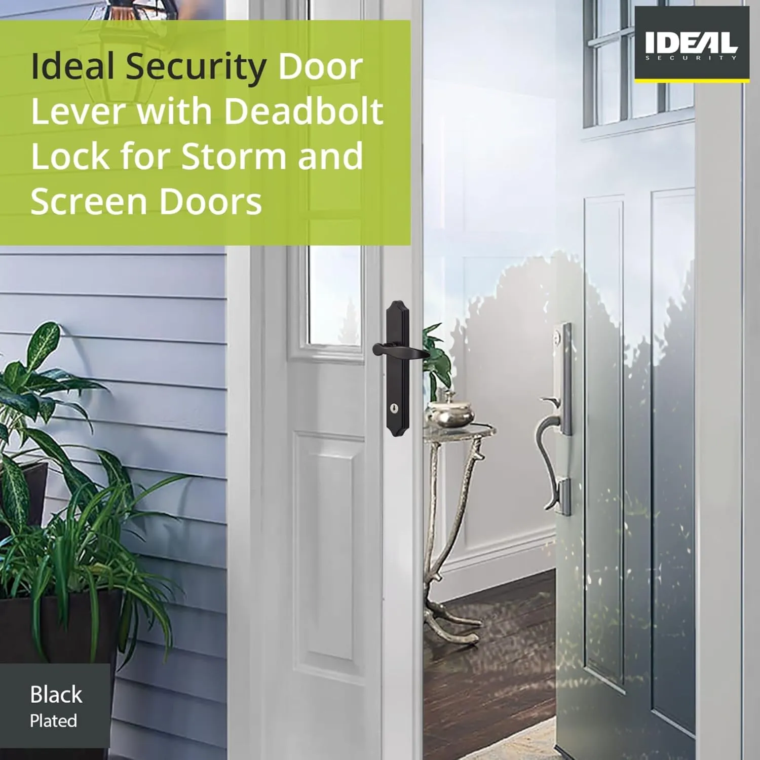 Ideal Security 1216 Surface Mount Storm Door Handle with Lock and Key for 1 – 1 ½ inches Thick Doors (Matte Black, 4-Posts)