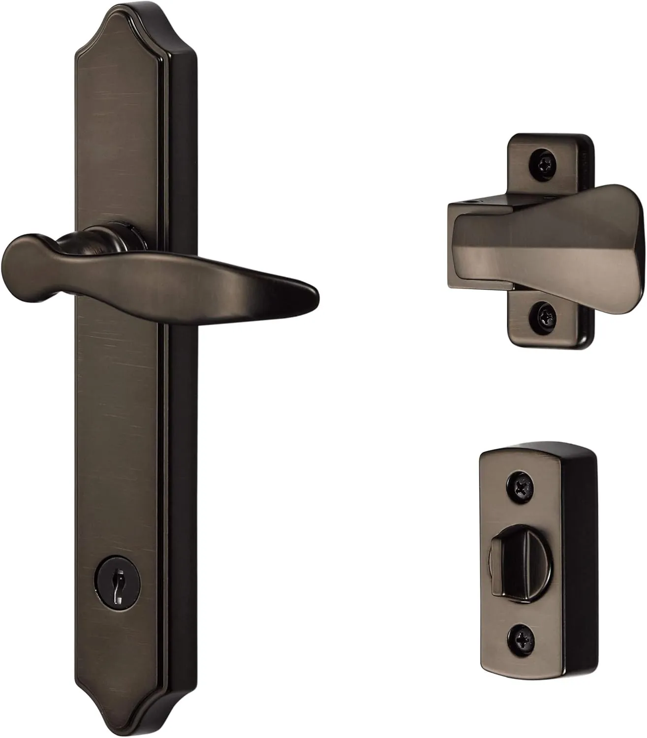 Ideal Security 1216 Surface Mount Storm Door Handle with Lock and Key for 1 – 1 ½ inches Thick Doors (Oiled Rubbed Bronze, 4-Posts)