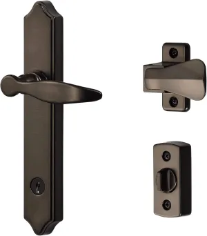 Ideal Security 1216 Surface Mount Storm Door Handle with Lock and Key for 1 – 1 ½ inches Thick Doors (Oiled Rubbed Bronze, 4-Posts)