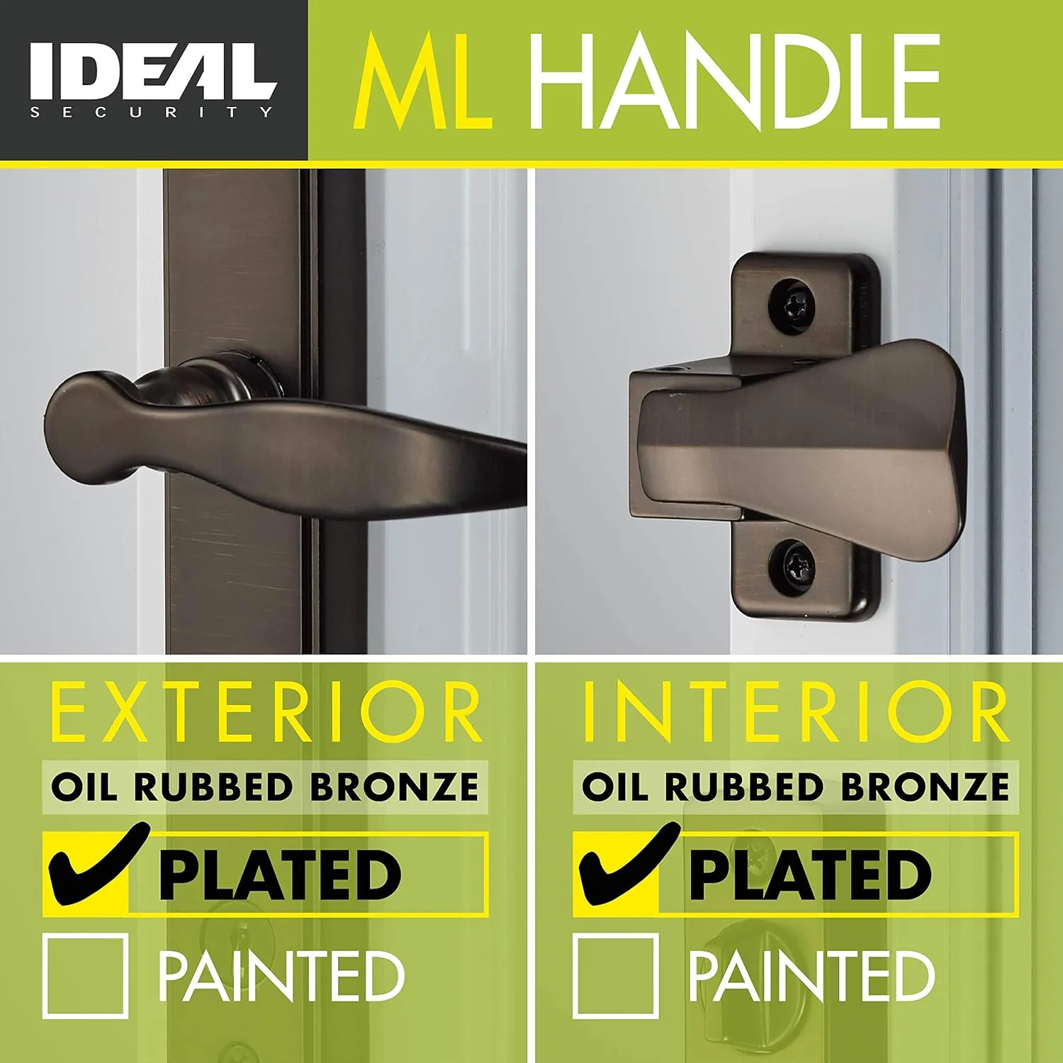 Ideal Security 1216 Surface Mount Storm Door Handle with Lock and Key for 1 – 1 ½ inches Thick Doors (Oiled Rubbed Bronze, 4-Posts)
