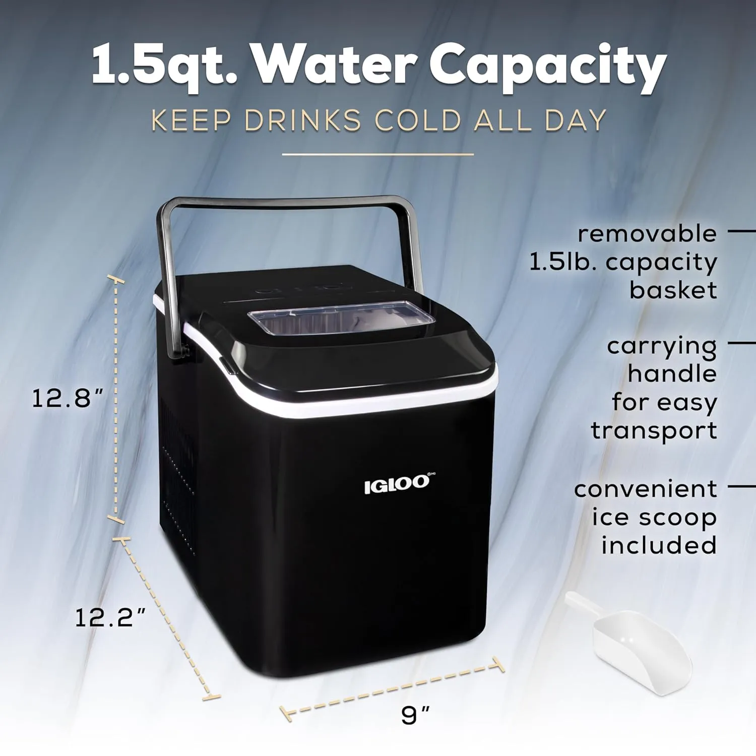 Igloo Premium Self-Cleaning Countertop Ice Maker Machine, Handled Portable Ice Maker, Produces 26 lbs. in 24 hrs. with Ice Cubes Ready in 6-8 Minutes, Comes with Ice Scoop and Basket