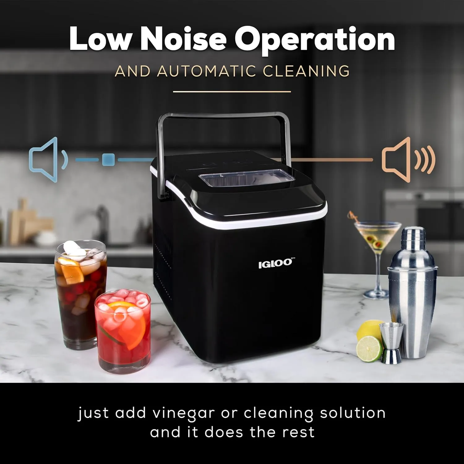 Igloo Premium Self-Cleaning Countertop Ice Maker Machine, Handled Portable Ice Maker, Produces 26 lbs. in 24 hrs. with Ice Cubes Ready in 6-8 Minutes, Comes with Ice Scoop and Basket