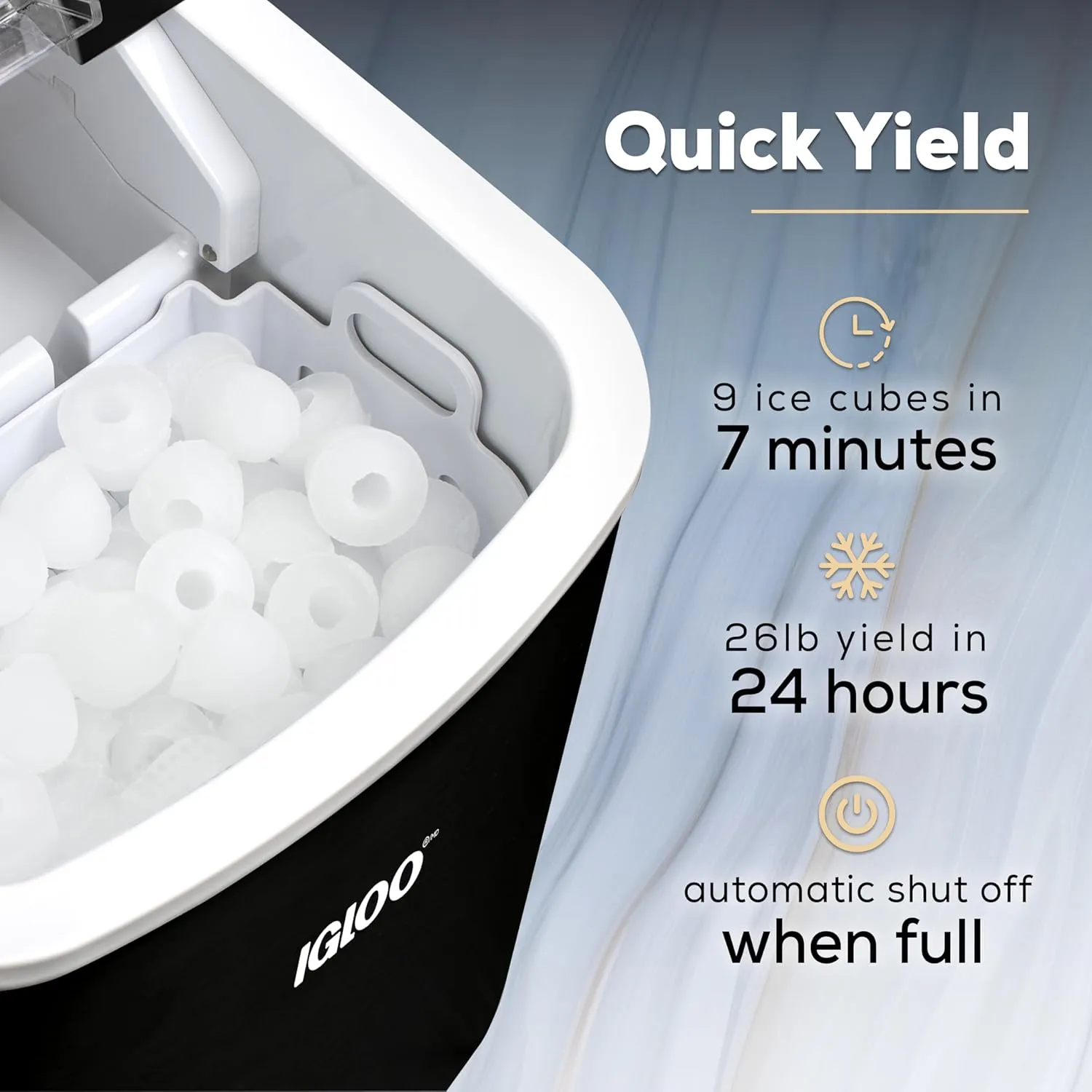 Igloo Premium Self-Cleaning Countertop Ice Maker Machine, Handled Portable Ice Maker, Produces 26 lbs. in 24 hrs. with Ice Cubes Ready in 6-8 Minutes, Comes with Ice Scoop and Basket