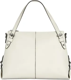 INC International Concepts I.N.C. Haili Satchel, Women's Dove Grey, Off-White, 14-1/2"W x 10-1/2"H x 4-1/2"D, Faux Leather, Hobo, Minimalist, Top-Zip Closure, Crossbody Strap