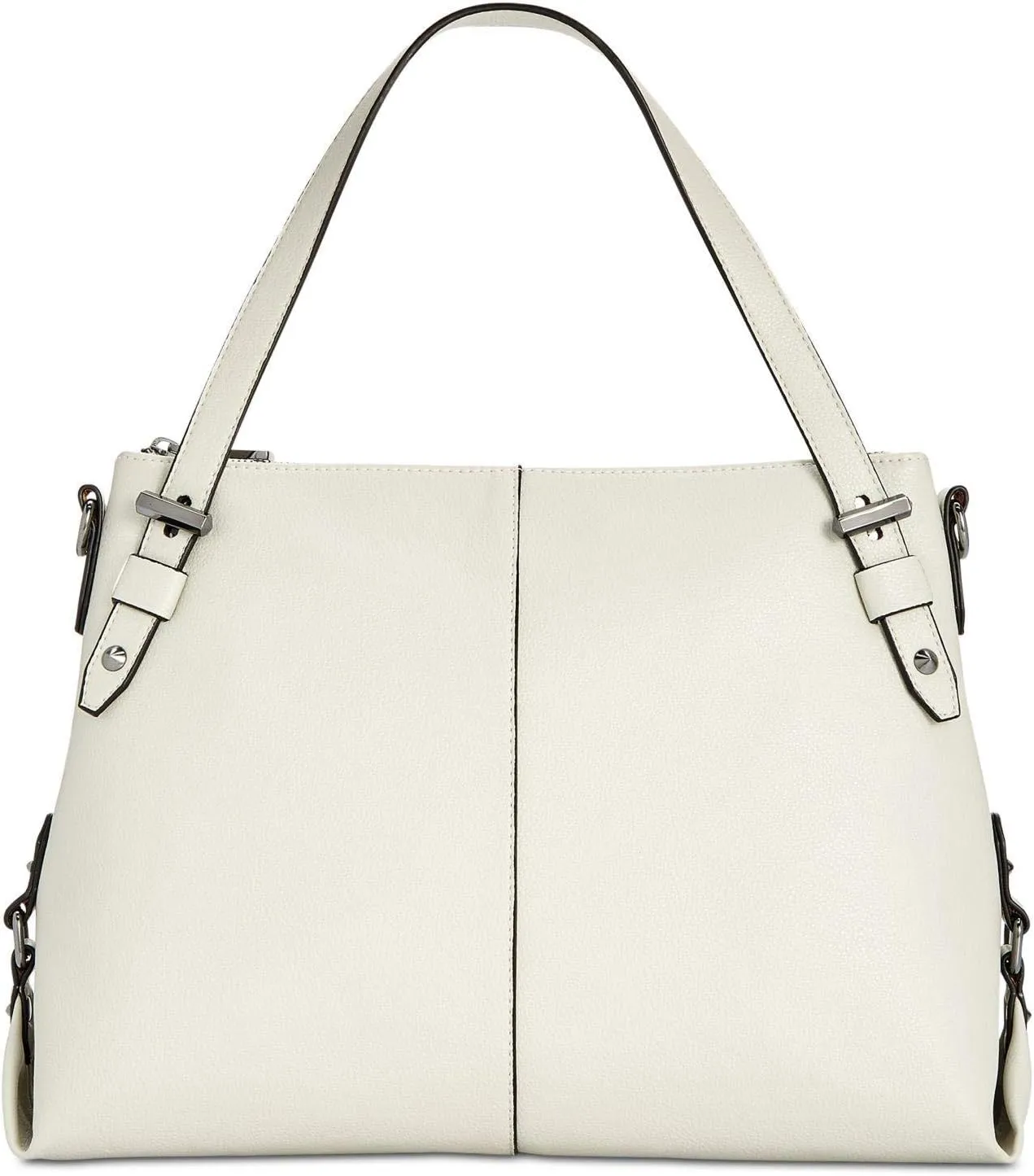 INC International Concepts I.N.C. Haili Satchel, Women's Dove Grey, Off-White, 14-1/2"W x 10-1/2"H x 4-1/2"D, Faux Leather, Hobo, Minimalist, Top-Zip Closure, Crossbody Strap