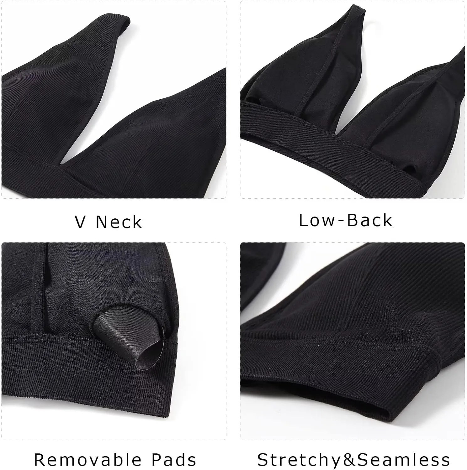 INIBUD Bralette for Women Summer Yoga Sports Ribbed Plunge Cami Bra Seamless V Neck Triangle Comfy