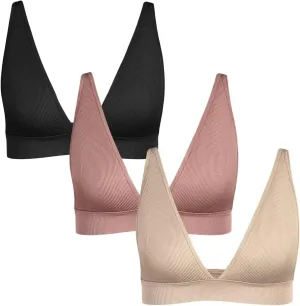 INIBUD Bralette for Women Summer Yoga Sports Ribbed Plunge Cami Bra Seamless V Neck Triangle Comfy