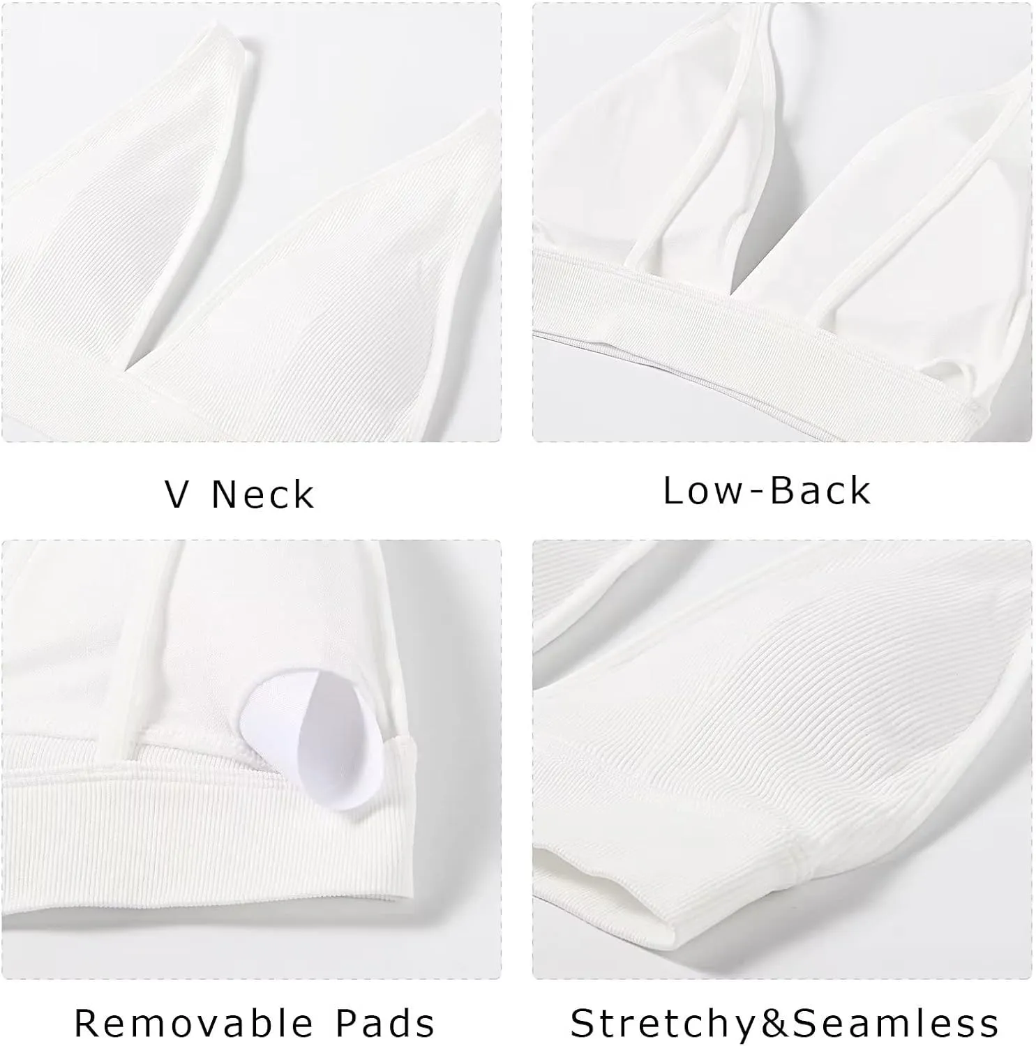 INIBUD Bralette for Women Summer Yoga Sports Ribbed Plunge Cami Bra Seamless V Neck Triangle Comfy
