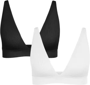 INIBUD Bralette for Women Summer Yoga Sports Ribbed Plunge Cami Bra Seamless V Neck Triangle Comfy