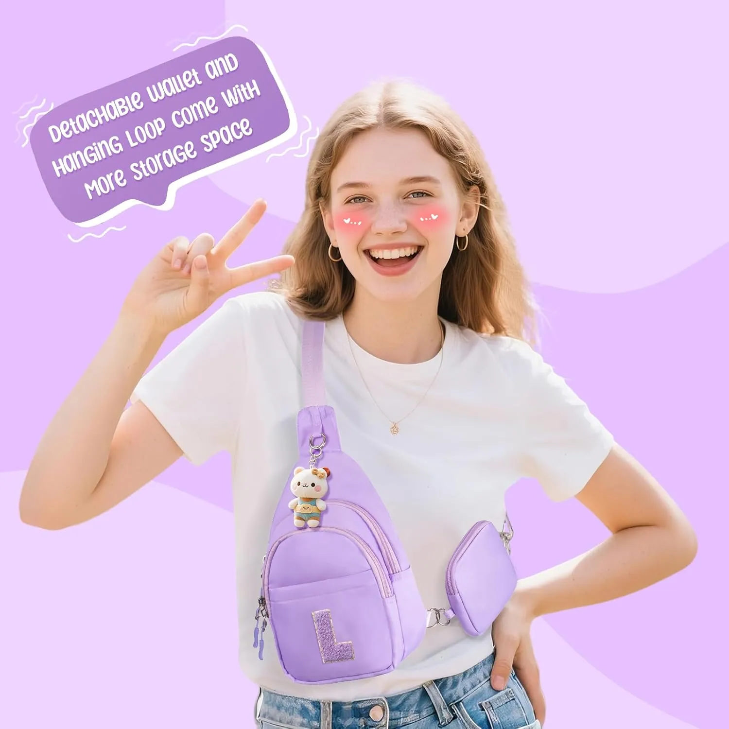 Initial Fanny Pack for Teen Girls Cute Crossbody Bag Sling Purse Personalized Gift for Tween Girl Kids 6-14 Years Old