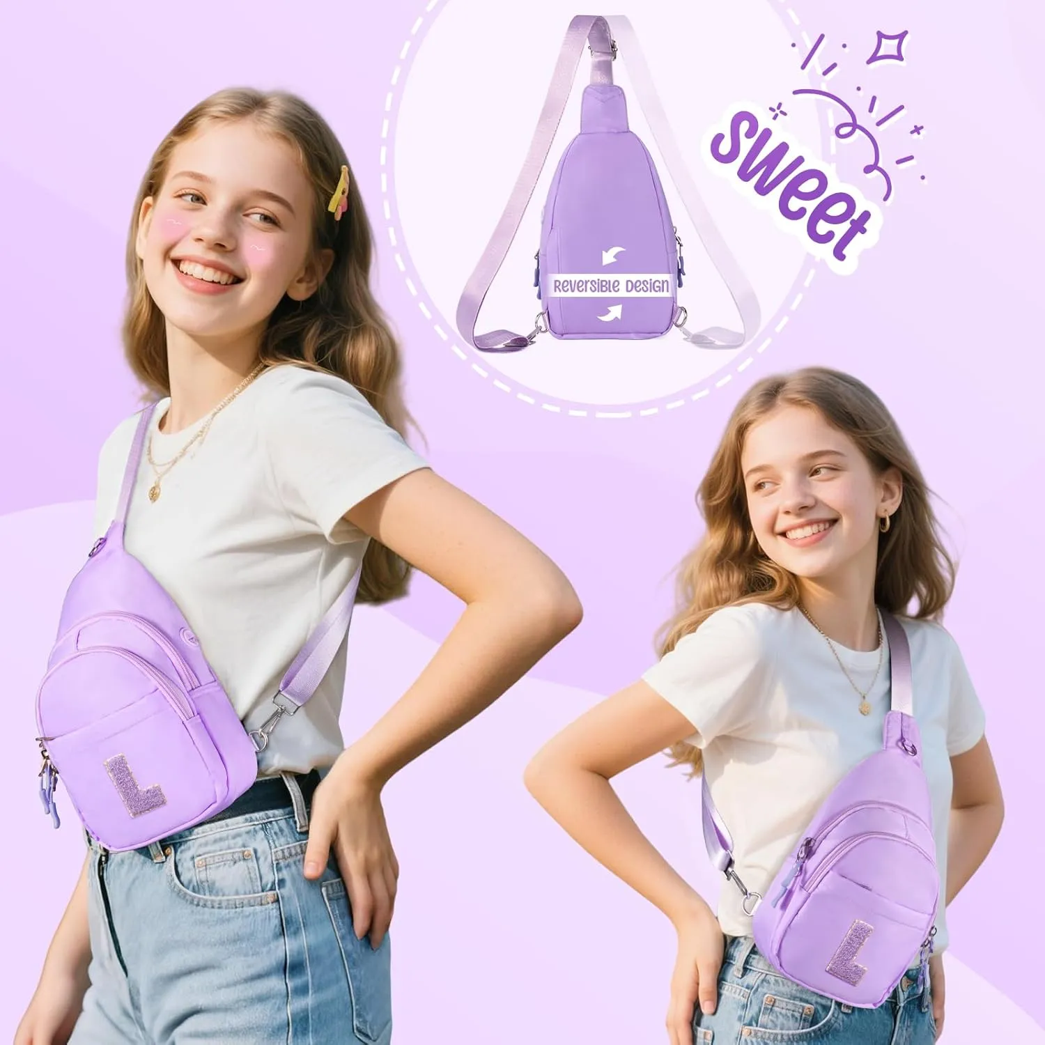 Initial Fanny Pack for Teen Girls Cute Crossbody Bag Sling Purse Personalized Gift for Tween Girl Kids 6-14 Years Old
