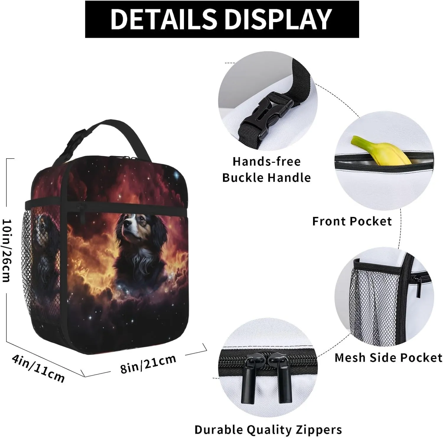 Insulated Lunch Bag for Women Men Portable Reusable Lunch Box There is a dog in the middle of the interstellar nebula Lunch Tote Bag for Work Picnic Travel