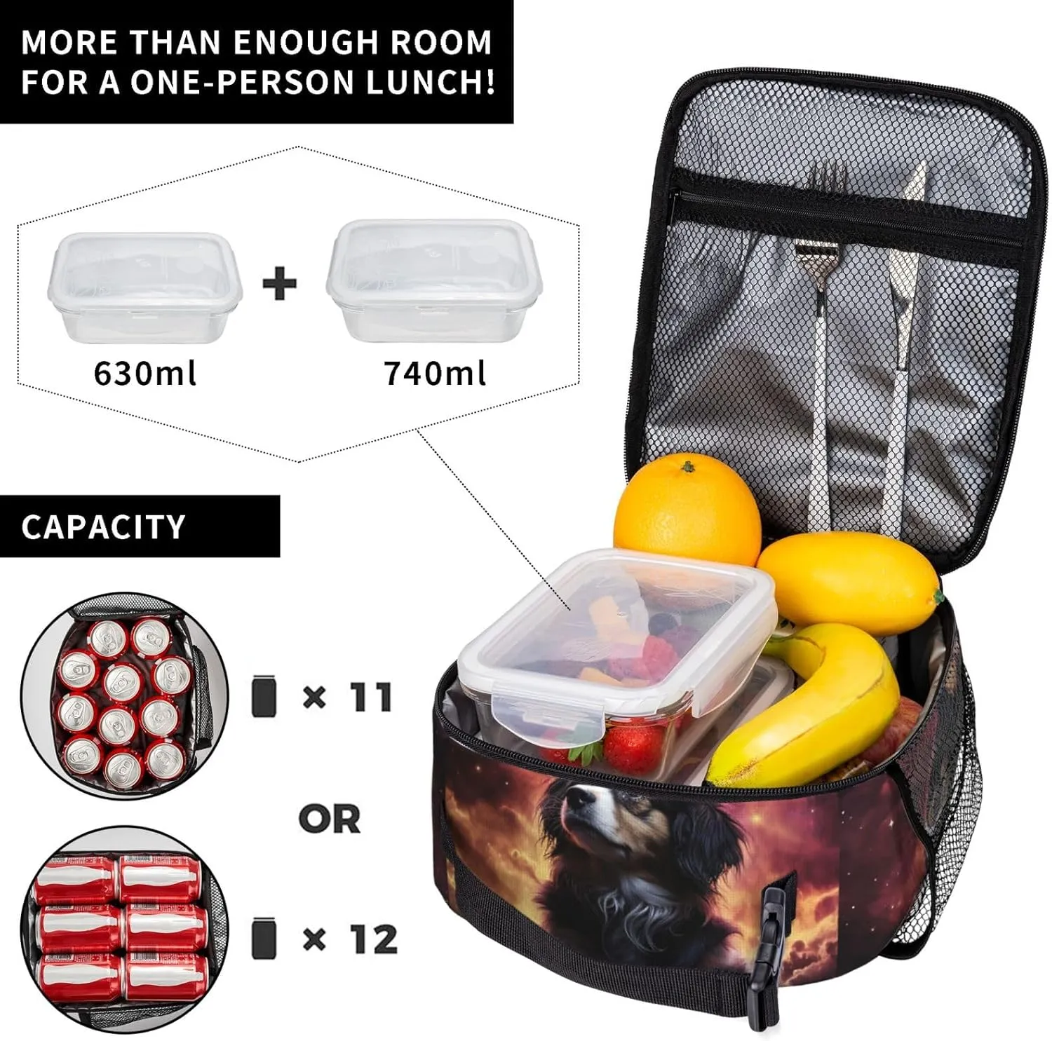 Insulated Lunch Bag for Women Men Portable Reusable Lunch Box There is a dog in the middle of the interstellar nebula Lunch Tote Bag for Work Picnic Travel