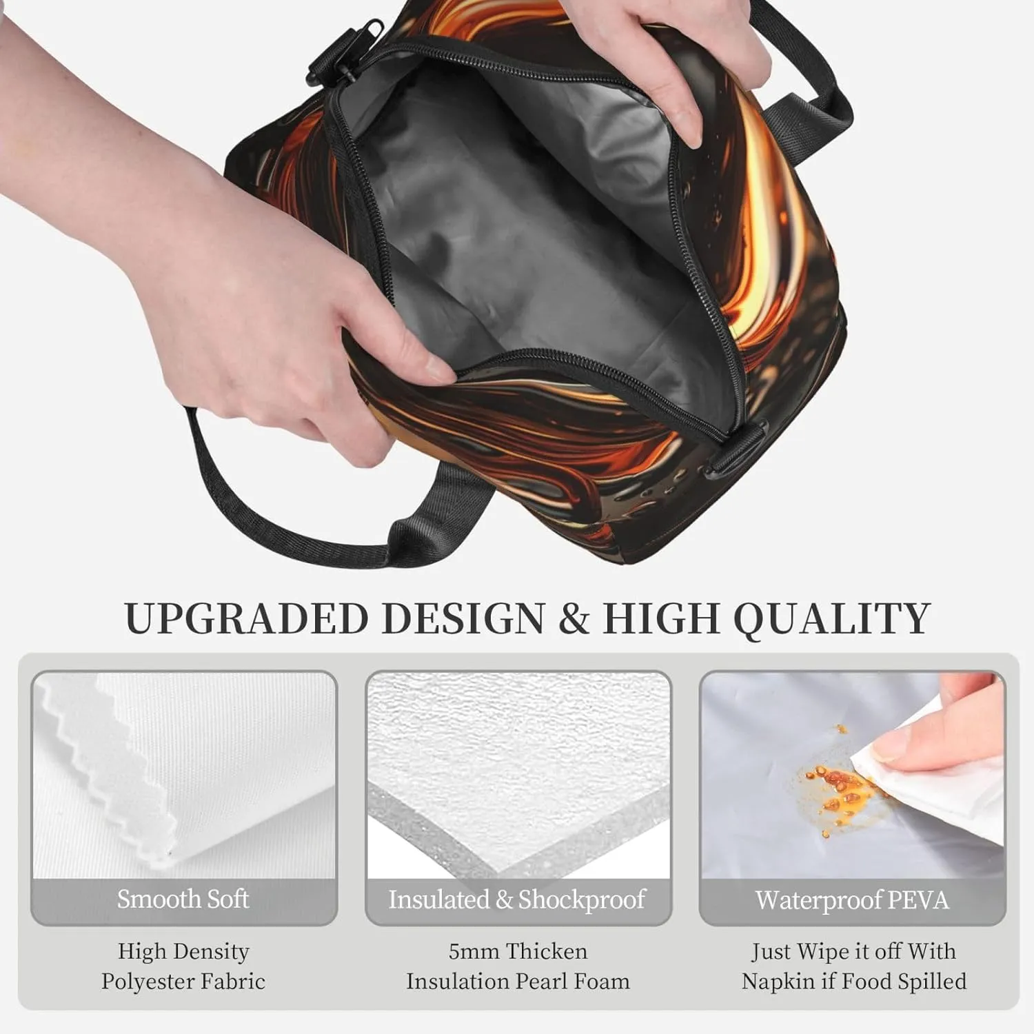 Insulated Lunch Bag Lunch Box for Men Women Orange Water Droplets Lunchbox Lunch Tote Bag for Picnic Working