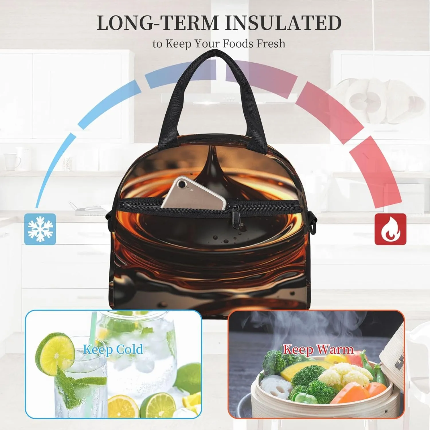 Insulated Lunch Bag Lunch Box for Men Women Orange Water Droplets Lunchbox Lunch Tote Bag for Picnic Working