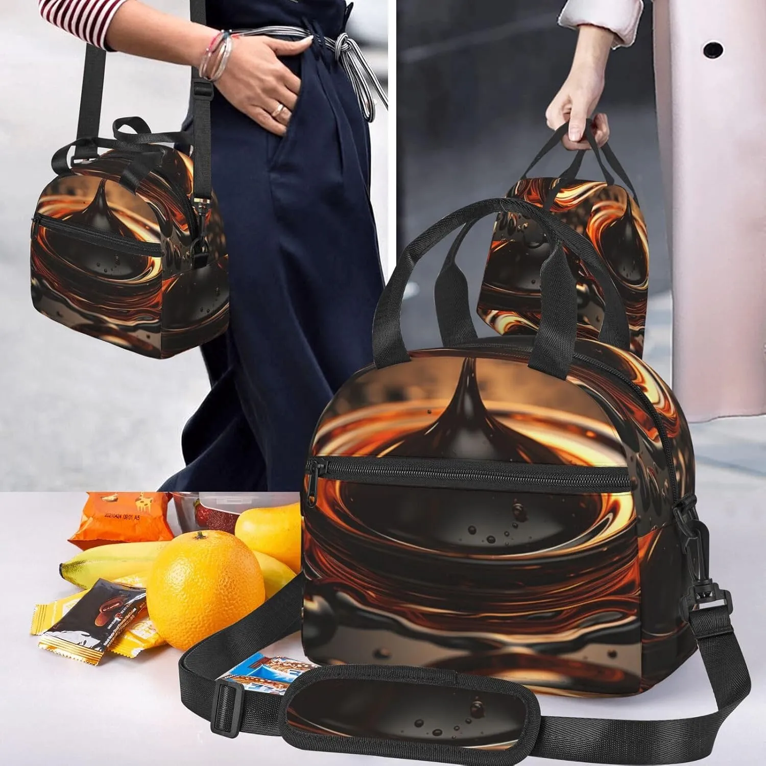 Insulated Lunch Bag Lunch Box for Men Women Orange Water Droplets Lunchbox Lunch Tote Bag for Picnic Working
