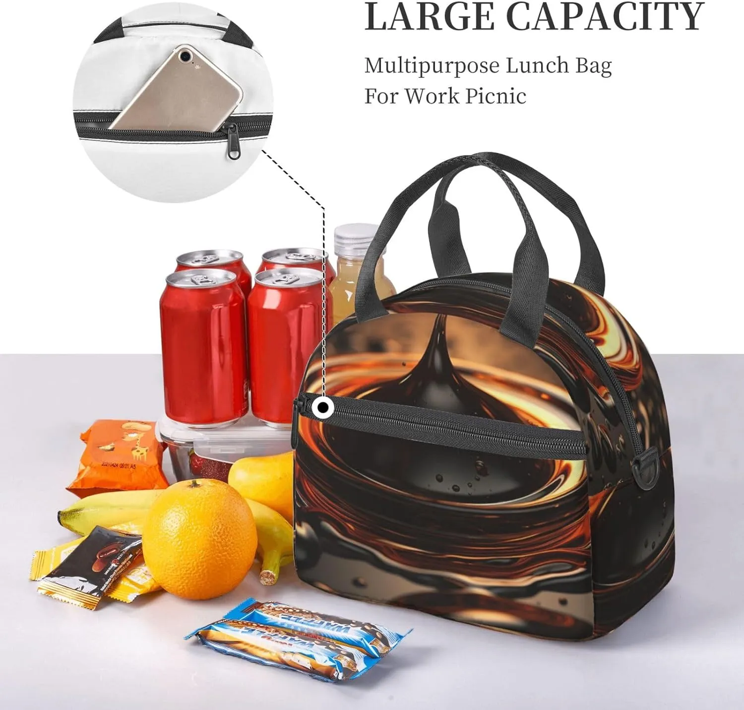 Insulated Lunch Bag Lunch Box for Men Women Orange Water Droplets Lunchbox Lunch Tote Bag for Picnic Working