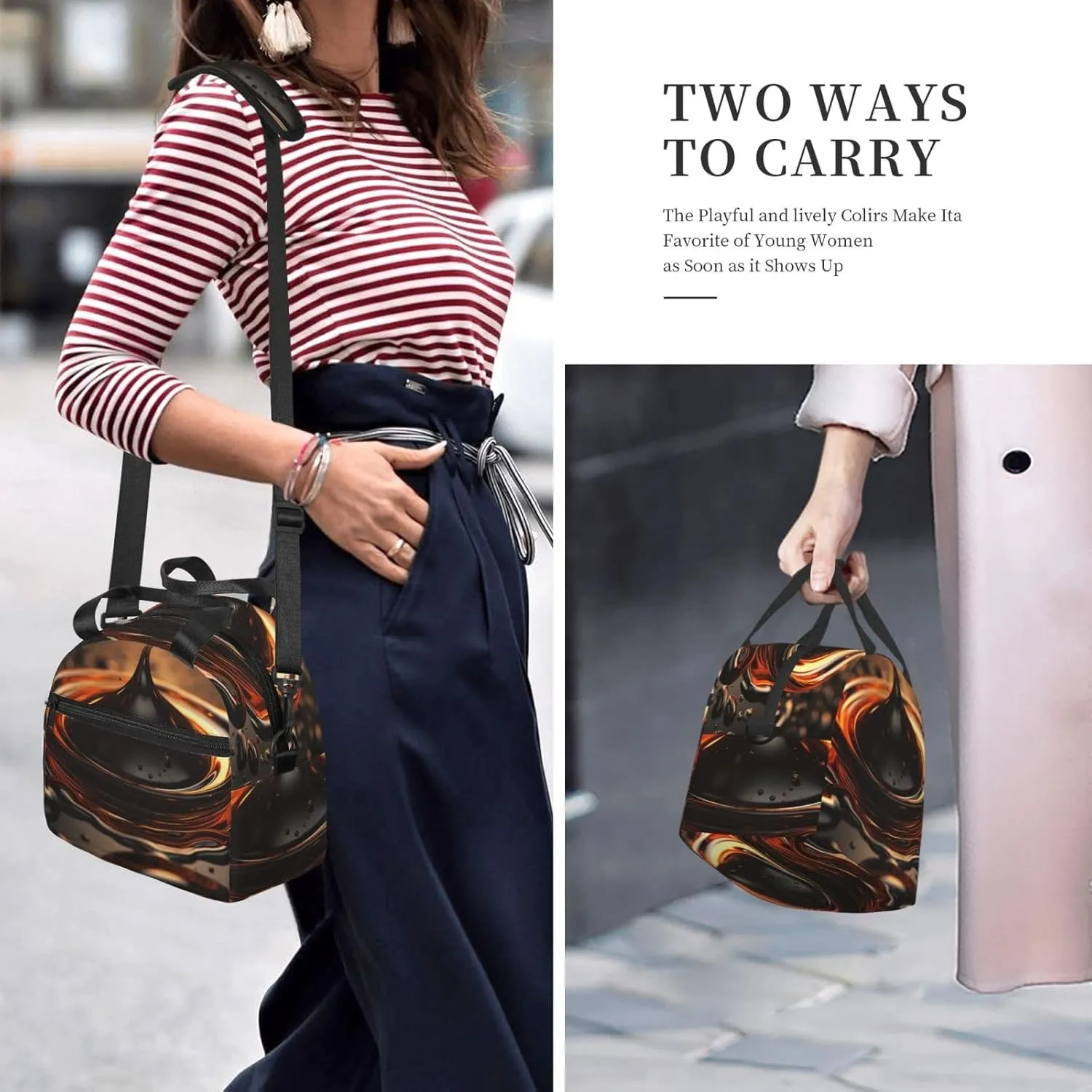 Insulated Lunch Bag Lunch Box for Men Women Orange Water Droplets Lunchbox Lunch Tote Bag for Picnic Working