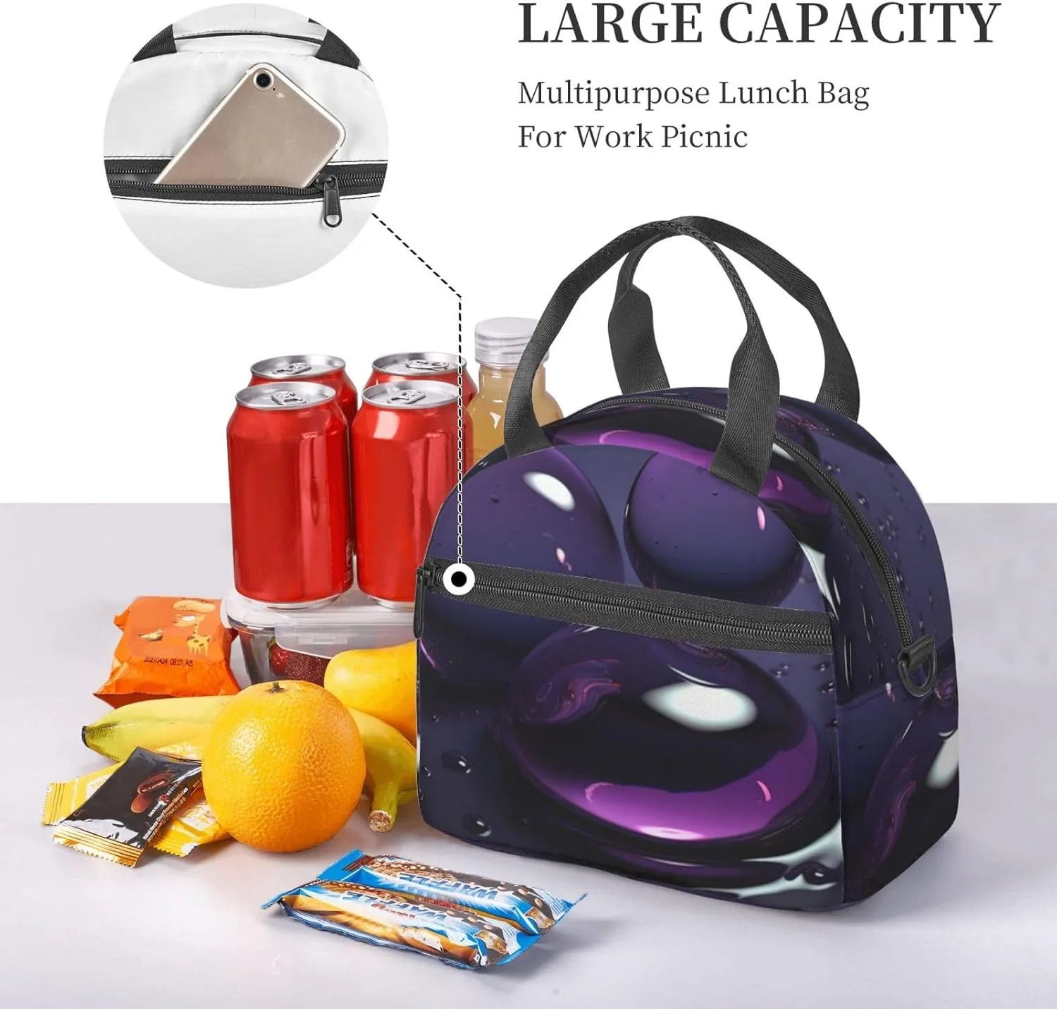 Insulated Lunch Bag Lunch Box for Men Women Water Droplets Lunchbox Lunch Tote Bag for Picnic Working
