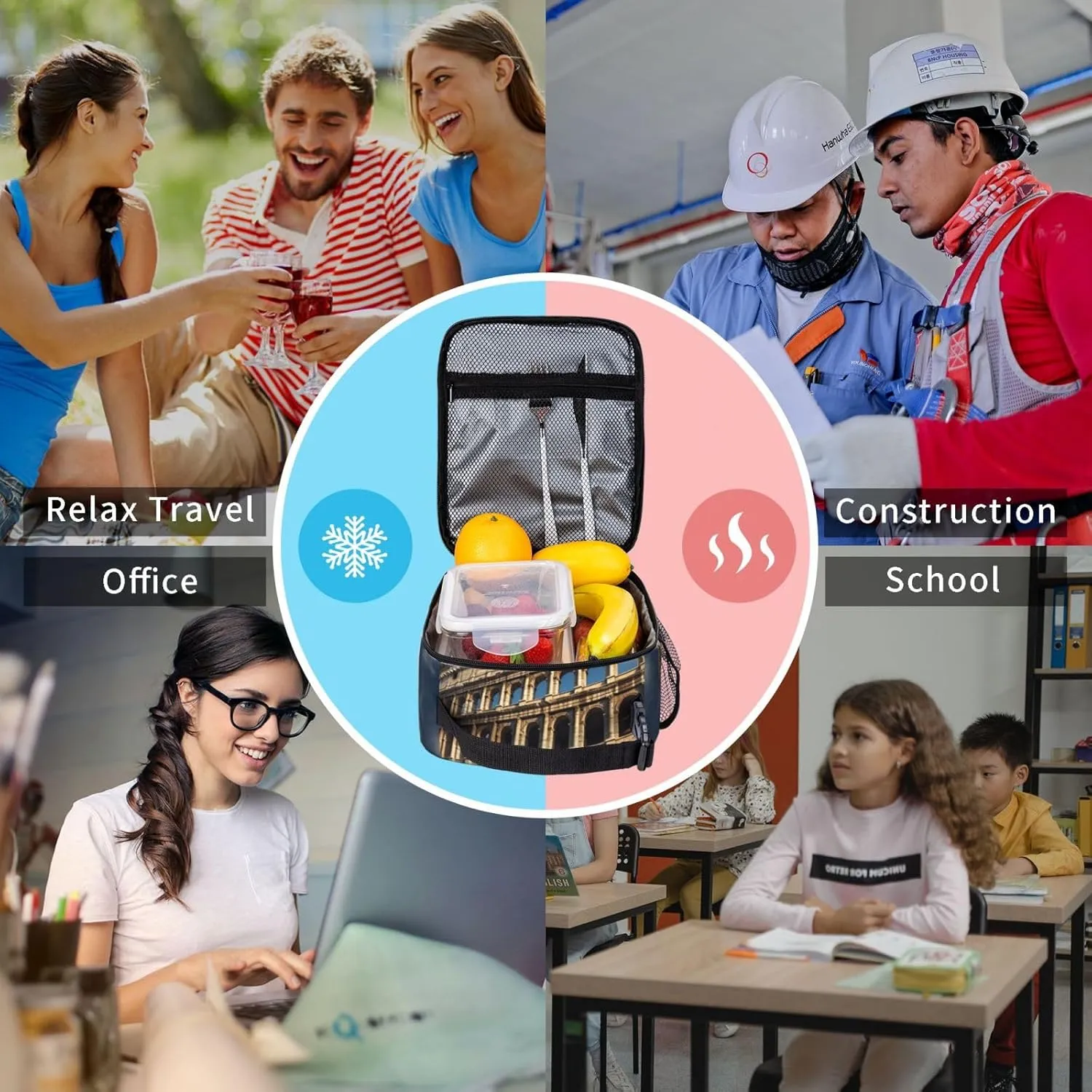 Insulated Lunch Bag Lunch Box for Women Ancient architecture Lunch Box with Side Pocket Durable Reusable Lunch Tote bag