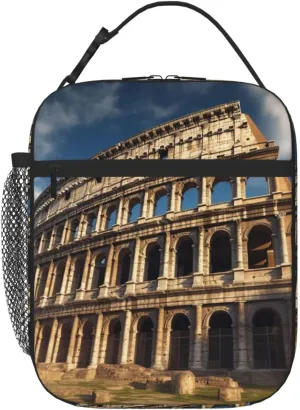 Insulated Lunch Bag Lunch Box for Women Ancient architecture Lunch Box with Side Pocket Durable Reusable Lunch Tote bag