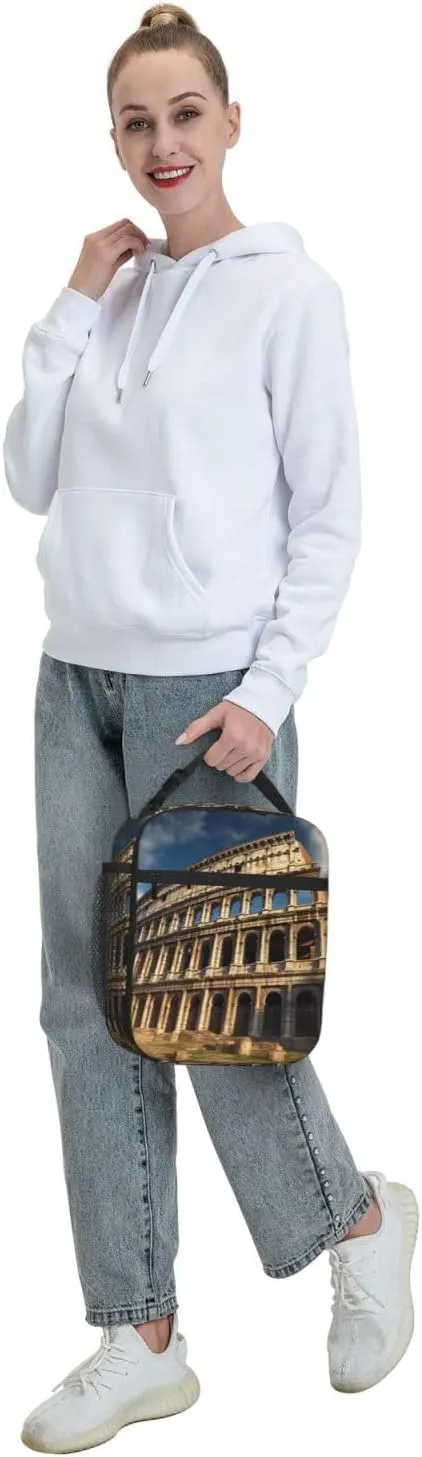 Insulated Lunch Bag Lunch Box for Women Ancient architecture Lunch Box with Side Pocket Durable Reusable Lunch Tote bag