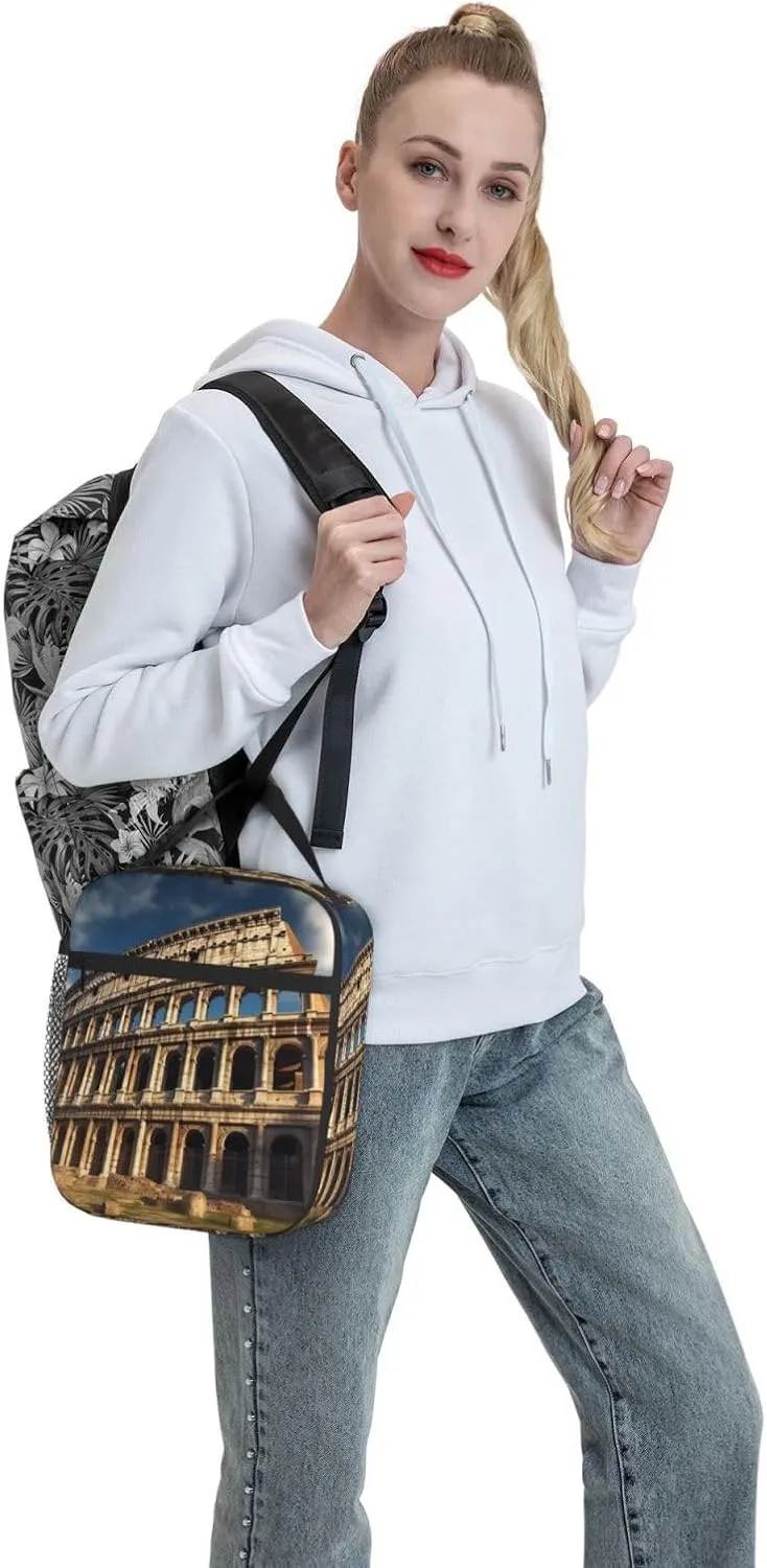 Insulated Lunch Bag Lunch Box for Women Ancient architecture Lunch Box with Side Pocket Durable Reusable Lunch Tote bag