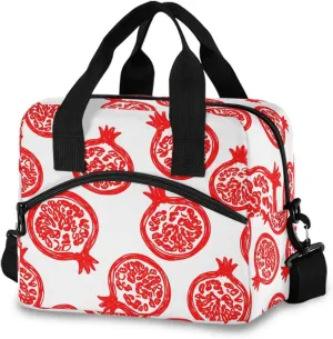 Insulated Lunch Bag Reusable Cooler Pomegranate Sketch Red Lunch Box Adjustable Shoulder Strap for Office Picnic School