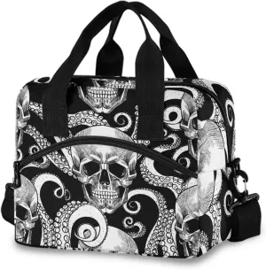 Insulated Lunch Bag Reusable Cooler - Skull Octopus Lunch Box Adjustable Shoulder Strap for School Office Picnic Adults Men Women