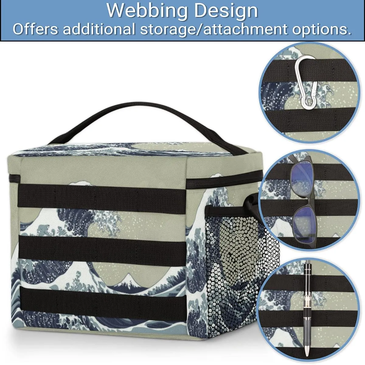 Insulated Lunch Bag Women/Men,With Side Pockets And Shoulder Strap,Lunch Cooler Bag Lunch Cooler for Women Men Work-Kanagawa Surf Lane