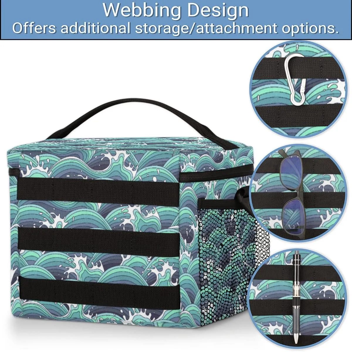 Insulated Lunch Bag Women,With Side Pockets And Shoulder Strap,Reusable Leakproof Cooler Thermal Lunch Box for Work,Travel,Picnic-Cartoon Kanagawa Surf Lane Wave