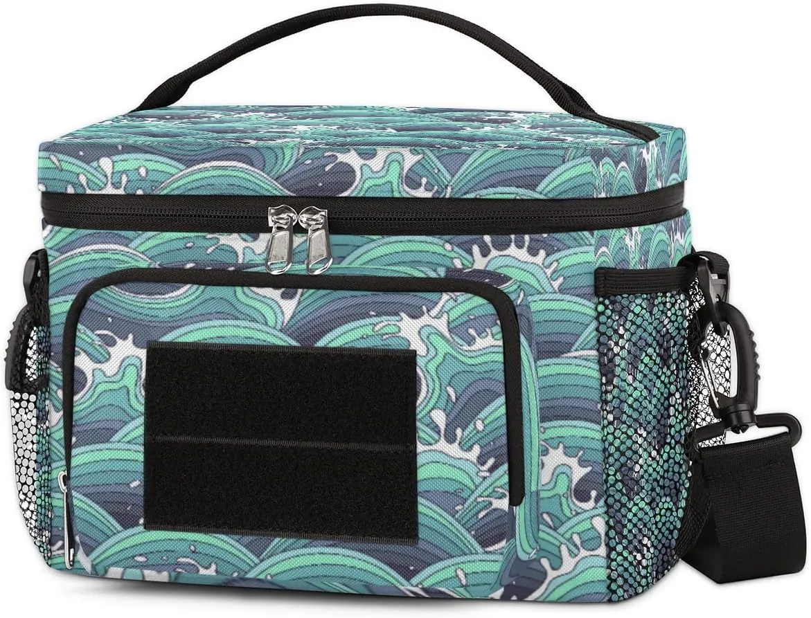 Insulated Lunch Bag Women,With Side Pockets And Shoulder Strap,Reusable Leakproof Cooler Thermal Lunch Box for Work,Travel,Picnic-Cartoon Kanagawa Surf Lane Wave