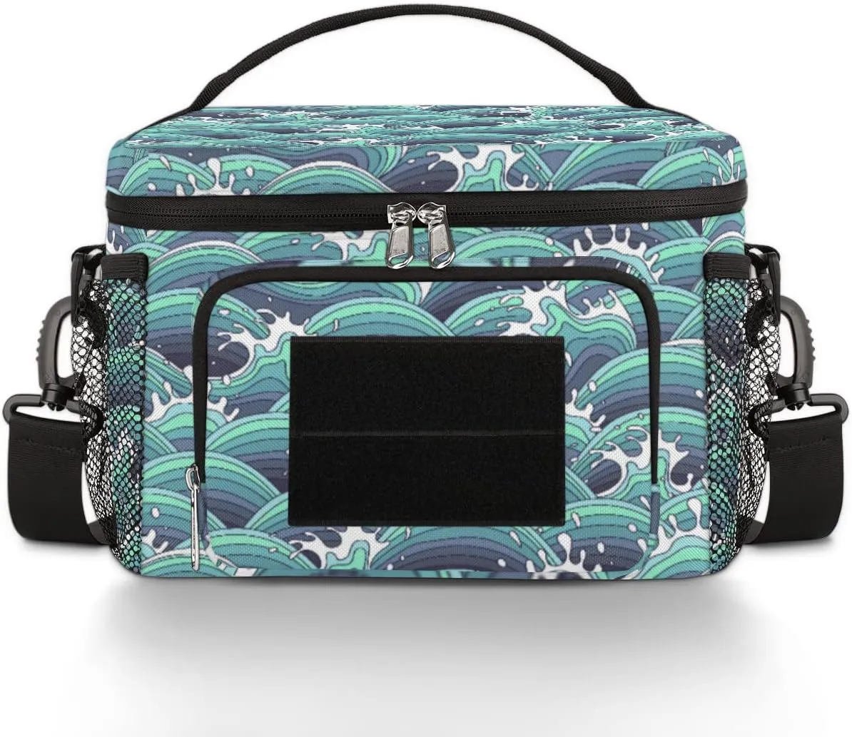 Insulated Lunch Bag Women,With Side Pockets And Shoulder Strap,Reusable Leakproof Cooler Thermal Lunch Box for Work,Travel,Picnic-Cartoon Kanagawa Surf Lane Wave