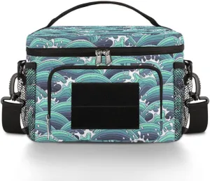 Insulated Lunch Bag Women,With Side Pockets And Shoulder Strap,Reusable Leakproof Cooler Thermal Lunch Box for Work,Travel,Picnic-Cartoon Kanagawa Surf Lane Wave