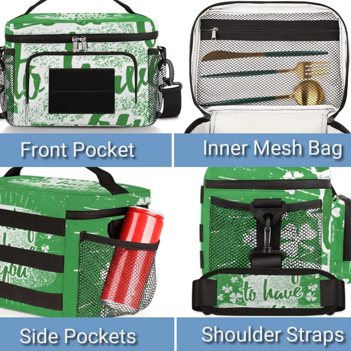 Insulated Lunch Bags for Women,With Side Pockets And Shoulder Strap,Durable Lunch Tote Bag for Women Work,Picnic,Pink-St. Patrick's Day Quote Lucky to Have You