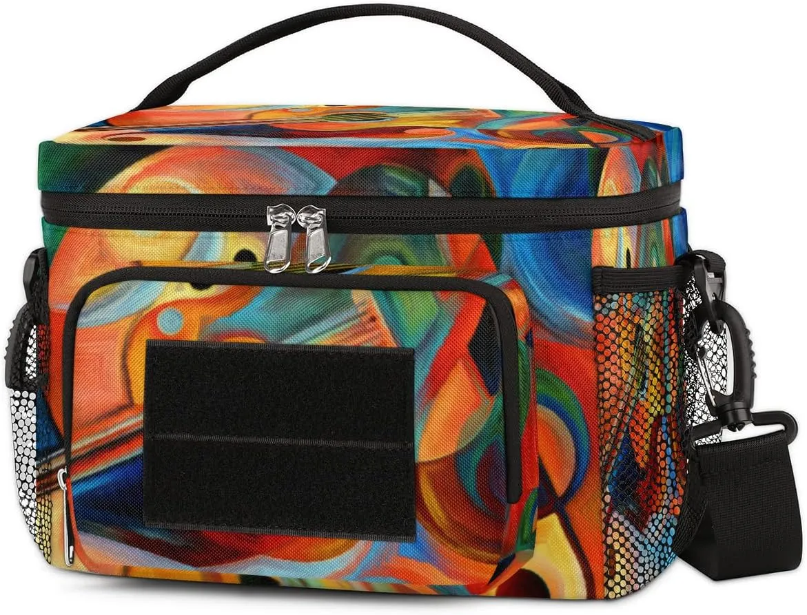 Insulated Reusable Lunch Bag for Women/Men,With Side Pockets And Shoulder Strap,Durable Lunch Tote Bag for Picnic Beach-Abstract Music and Rhythm