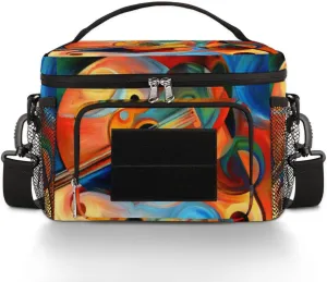 Insulated Reusable Lunch Bag for Women/Men,With Side Pockets And Shoulder Strap,Durable Lunch Tote Bag for Picnic Beach-Abstract Music and Rhythm